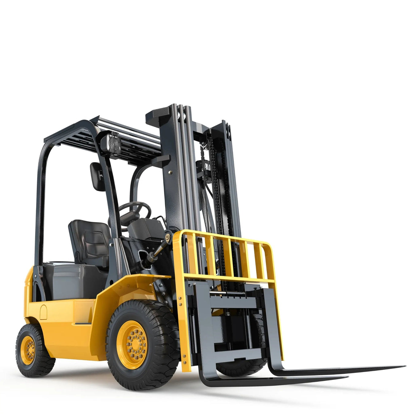 Forklift on a white background with fork attachment